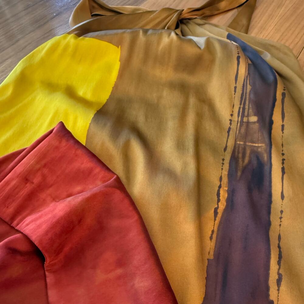 Vince Dress Size 10 Stretch Silk Charmeuse Twisted Halter Abstract Color Block - Picture 6 of 10